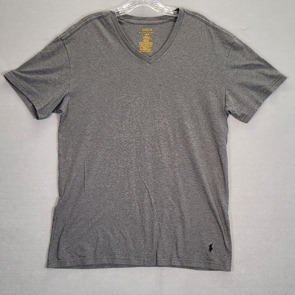 Polo Ralph Lauren Shirt Mens L Gray Short Sleeve Pony V Neck Casual Slim Fit Men